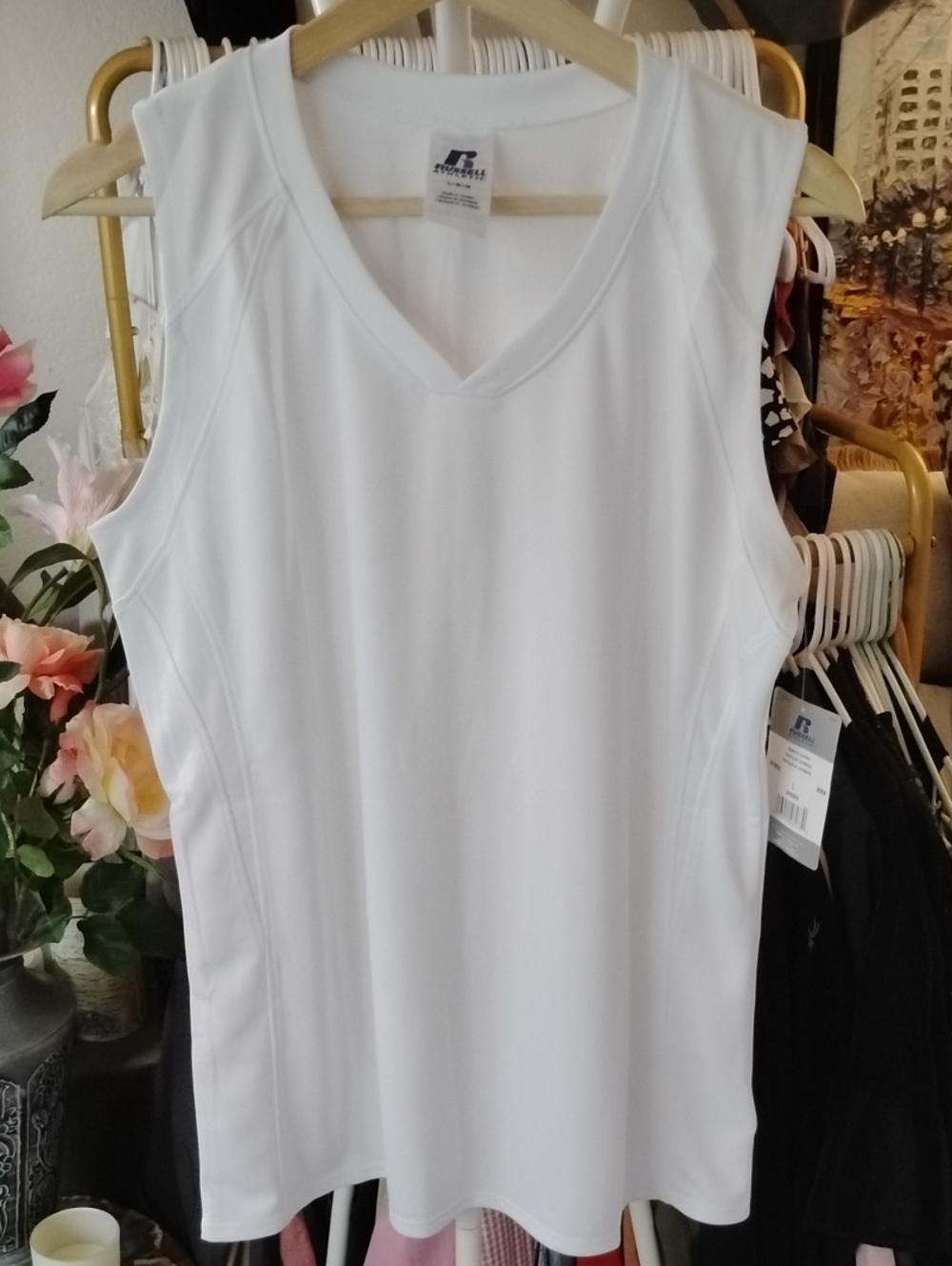 NEW TWO Russell Athletic White V-Neck Performance Tank Tops